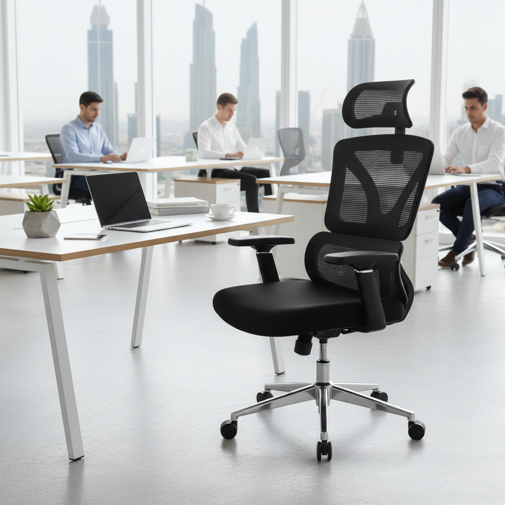Ergonomic Mesh High Back Office Chair with Headrest - Dubai UAE | Premium Executive Chair | IH 331 BLK
