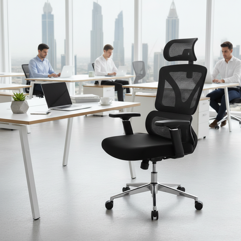 Ergonomic Mesh High Back Office Chair with Headrest - Dubai UAE | Premium Executive Chair | IH 331 BLK