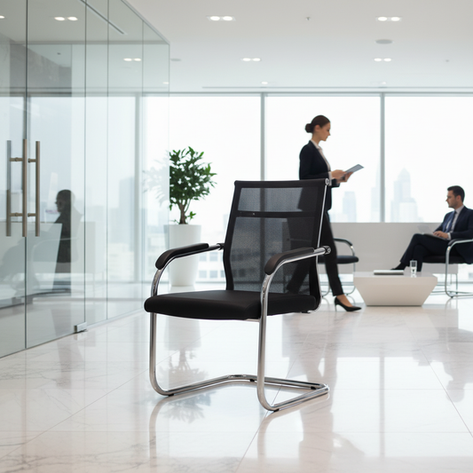 Mesh Back Visitor Chair UAE | Office Guest Chair with Chrome Base | Dubai Stock | IH C28