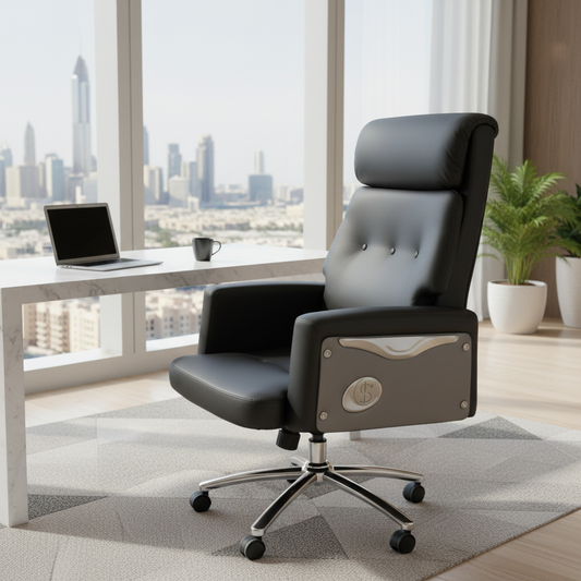 Executive Boss Chair Black - High Back Recliner Office Chair with Chrome Base UAE | IH 11