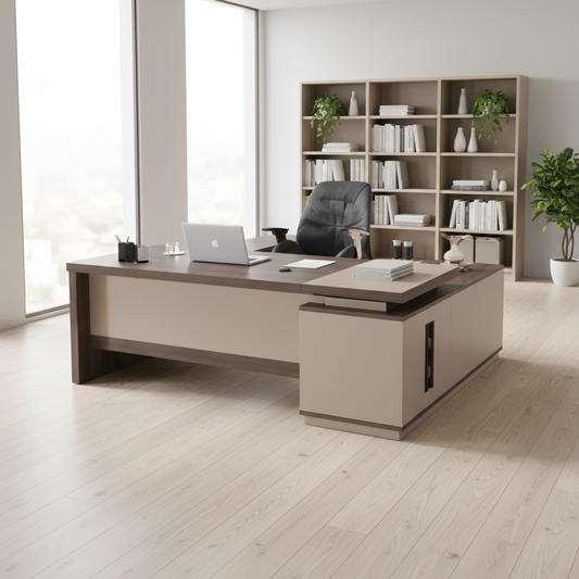 L-Shape Office Desk 1.8m Oak & Khaki | Premium Executive Desk UAE