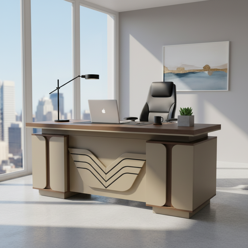 Office Desk 1.4m Oak+Kakie (140x70x75cm) | UAE-Wide Delivery