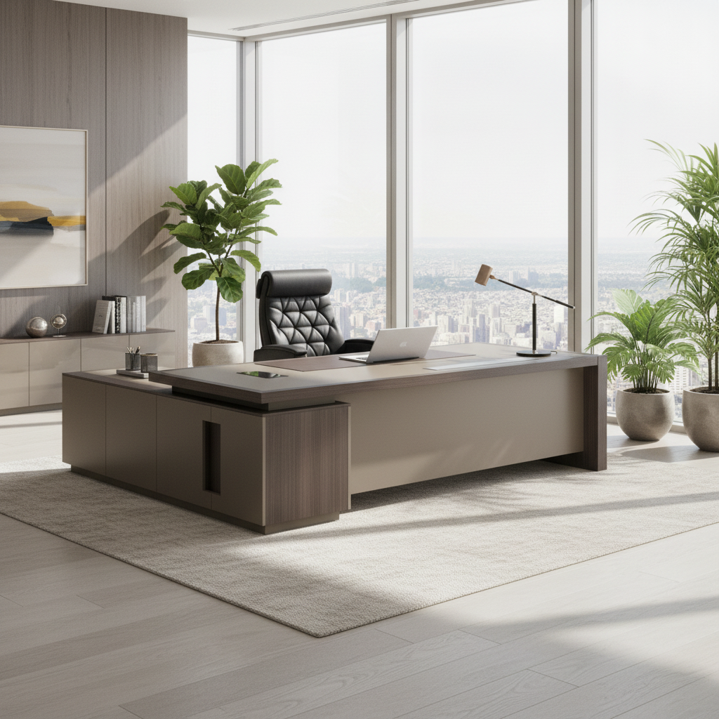 L-Shape Office Desk 1.6m Oak & Khaki | Premium Executive Desk UAE