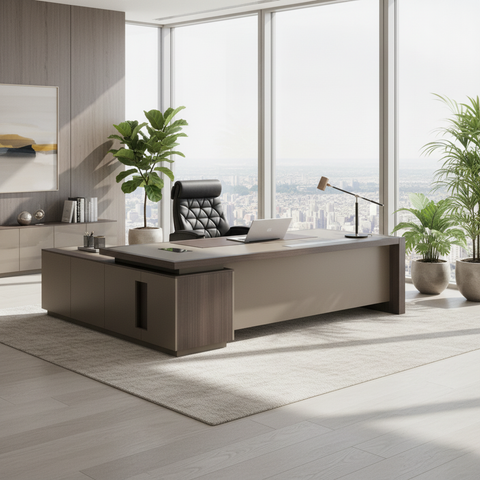 L-Shape Office Desk 1.6m Oak & Khaki | Premium Executive Desk UAE