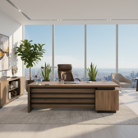 L-Shape Office Desk 1.8m Oak & Khaki | Premium Executive Desk UAE | 180x80x75cm