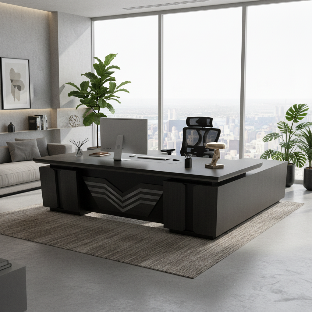 L-Shape Office Desk 1.8m Coffee Grey Kakie | Premium Executive Desk UAE