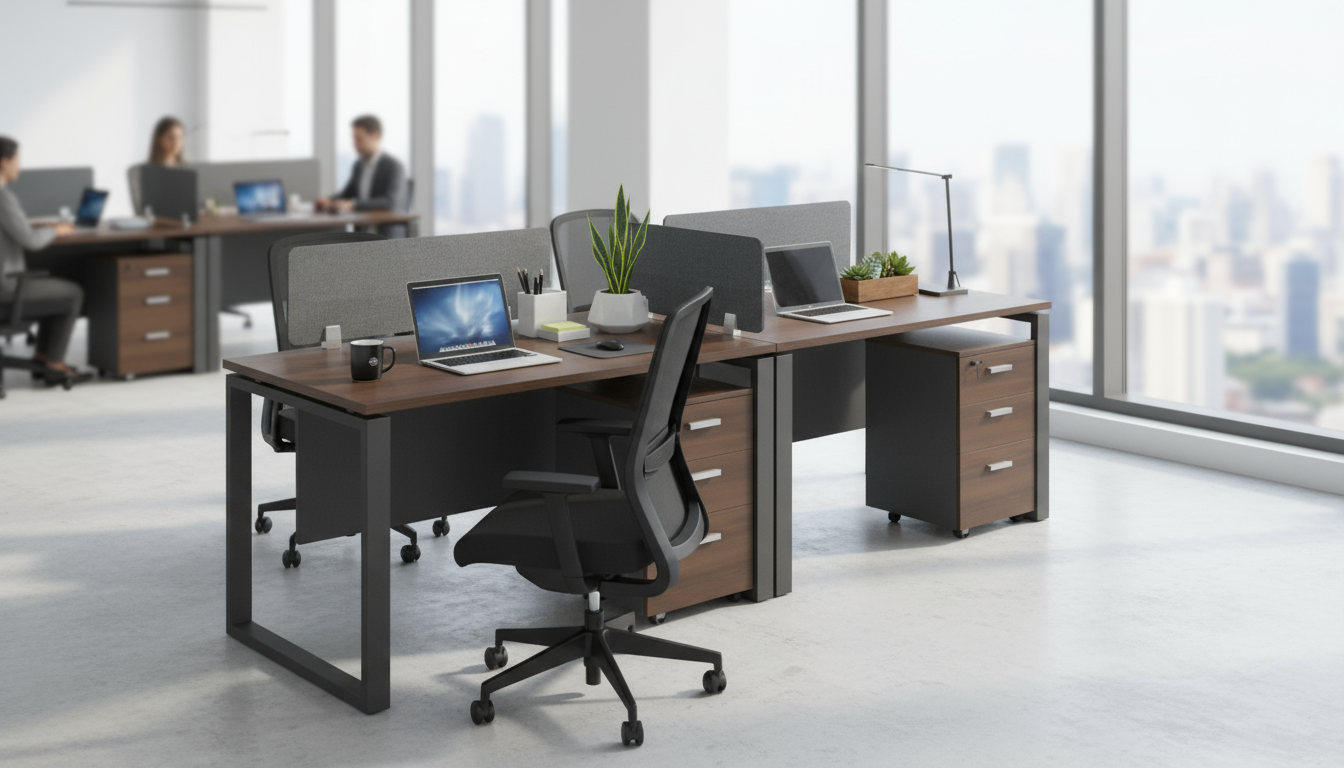 2 Person Office Workstation Desk Dubai UAE - Walnut Grey 240x60cm with Drawers