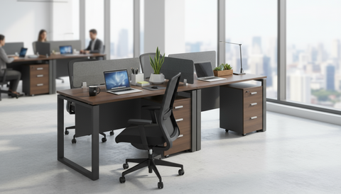2 Person Office Workstation Desk Dubai UAE - Walnut Grey 240x60cm with Drawers