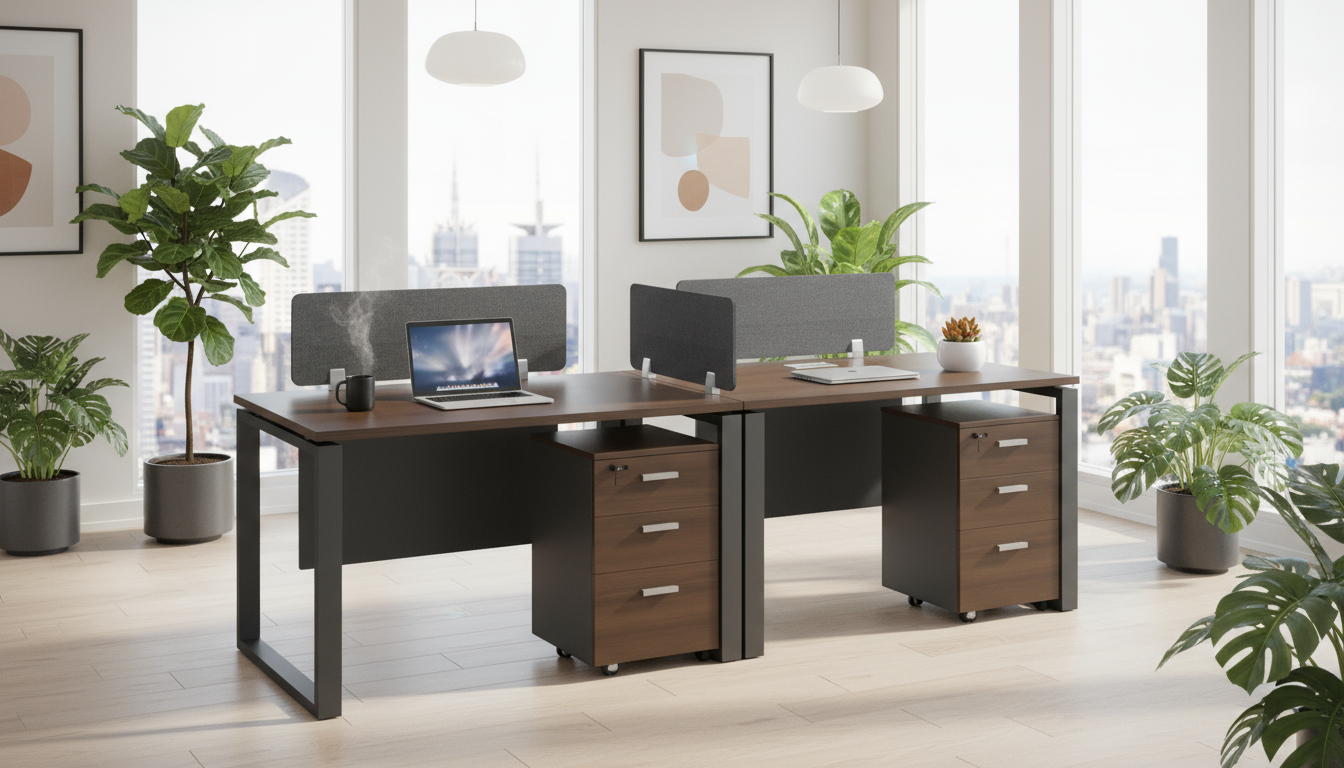 2 Person Office Workstation Desk Dubai UAE - Walnut Grey 240x60cm with Drawers