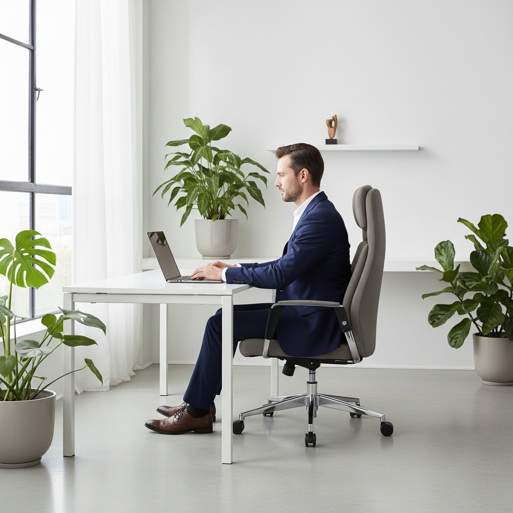 Premium High Back Office Chair Grey PU Leather | UAE Delivery