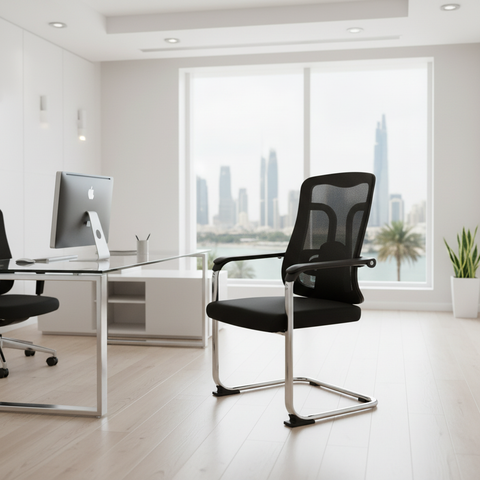 Ergonomic Mesh Visitor Chair with Chrome Arms - Office Guest Chair UAE | IH D-215