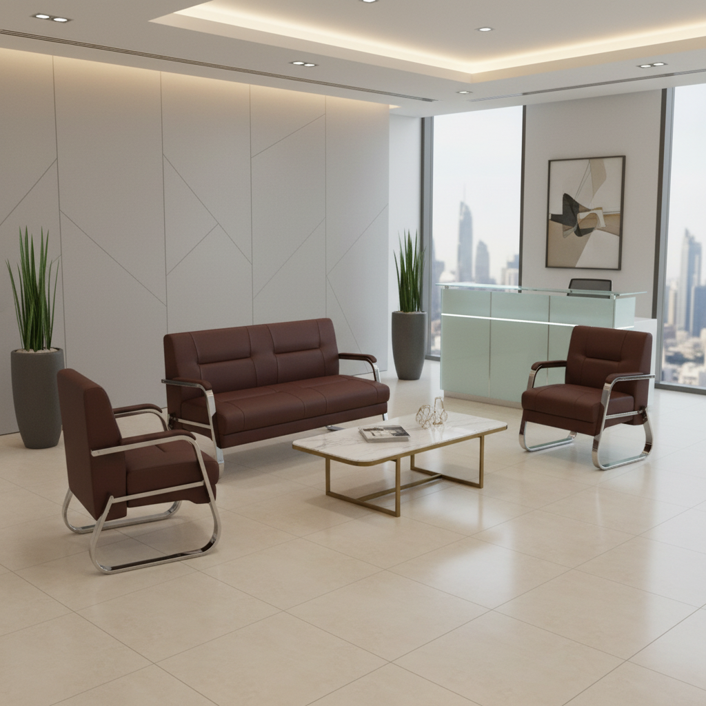 Brown PU Office Sofa Set (3+1+1) - Premium Leather Seating | IH 685