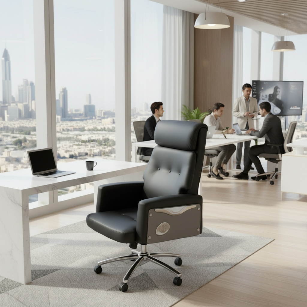 Executive Boss Chair Black - High Back Recliner Office Chair with Chrome Base UAE | IH 11
