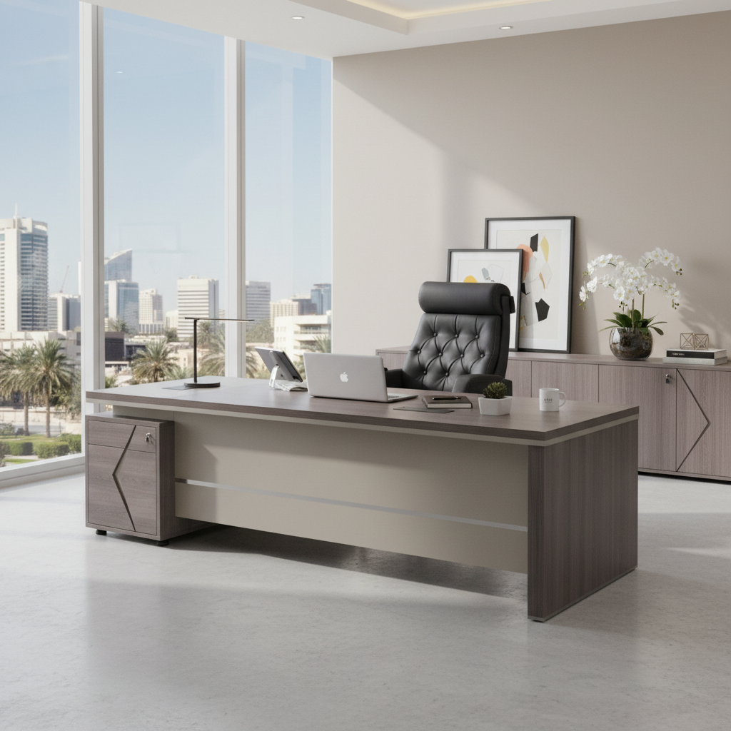 L-Shape Office Desk 1.6m Oak & Khaki | Premium Executive Desk UAE