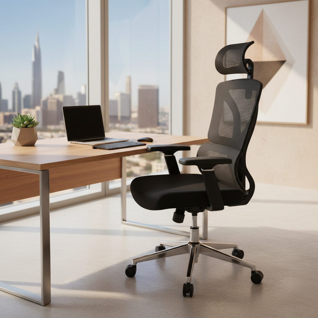 Ergonomic Mesh High Back Office Chair with Headrest - Dubai UAE | Premium Executive Chair | IH 331 BLK