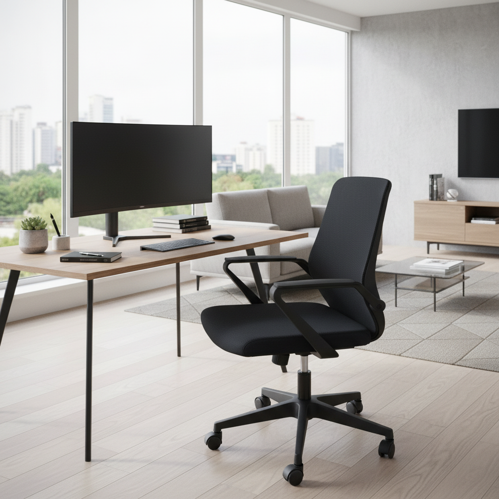 Medium Back Mesh Office Chair UAE | Ergonomic Desk Chair with Nylon Base & Casters | IH 306 BLK