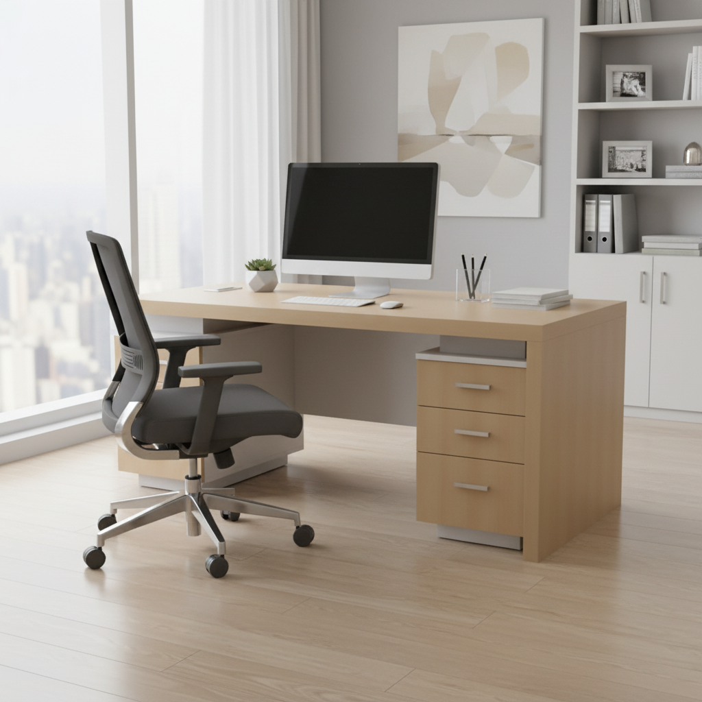 INFINI HOMES Executive Table UAE - Model KN140-EX-BX Light Oak White 140x70cm Dubai Abu Dhabi Sharjah