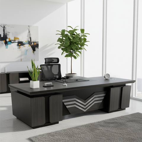 L-Shape Office Desk 1.6M Coffee Grey Kakie | UAE-Wide Delivery