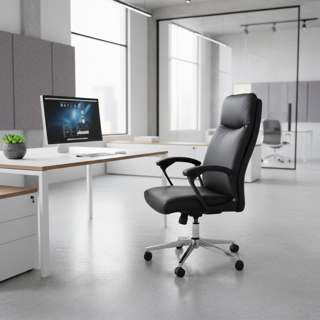 Executive Office Chair High Back PU Leather Boss Chair UAE | Chrome Base Ergonomic Desk Chair | IH A35