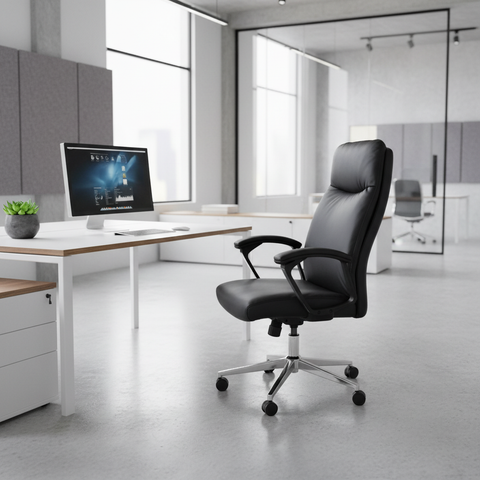 Executive Office Chair High Back PU Leather Boss Chair UAE | Chrome Base Ergonomic Desk Chair | IH A35