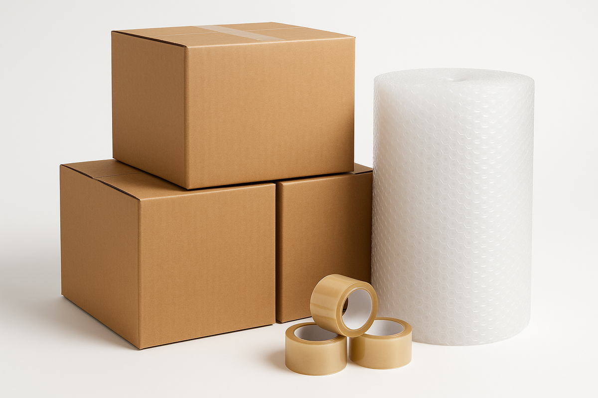 Moving Starter Kit UAE - 3 Carton Boxes + 3 Clear Tape + Bubble Wrap | Dubai Abu Dhabi