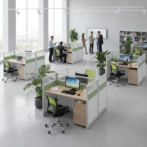 2-Person Office Workstation Beech & White UAE | 120cm Desk with Aluminum Frame | Dubai Abu Dhabi Sharjah