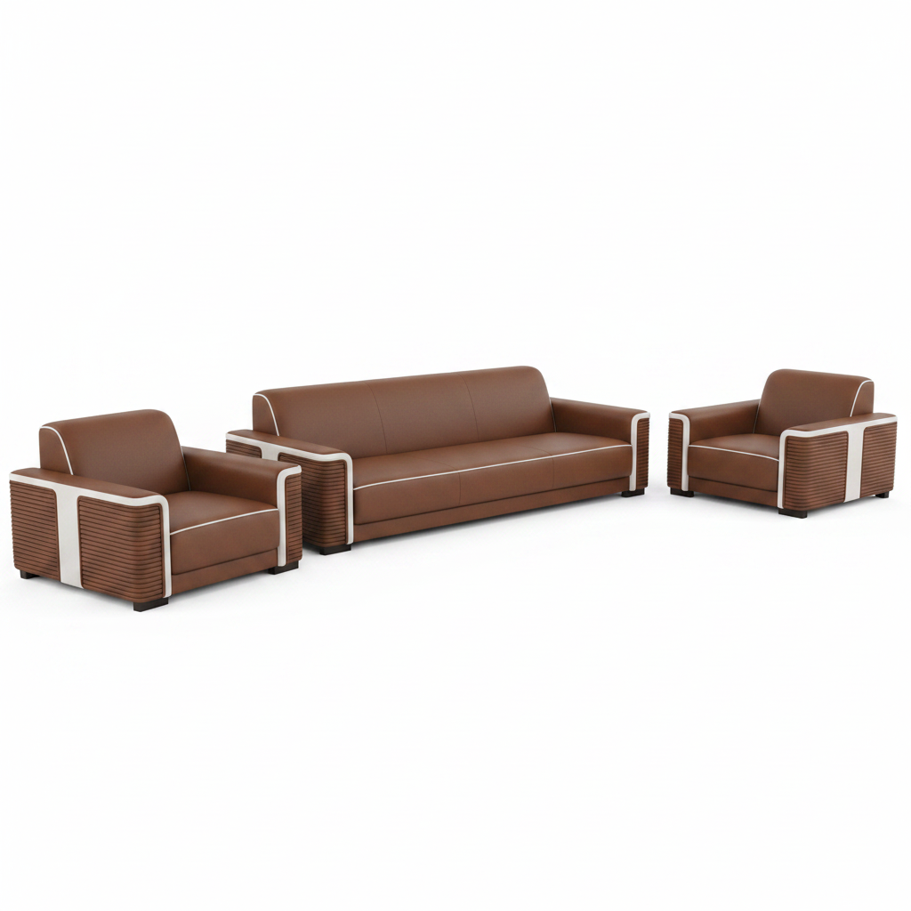 Office Sofa Set 3+1+1 Brown White | IH 5311 | Premium Living Room Furniture UAE