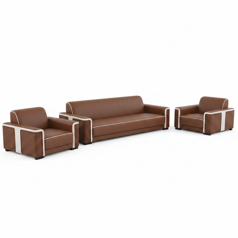 Office Sofa Set 3+1+1 Brown White | IH 5311 | Premium Living Room Furniture UAE