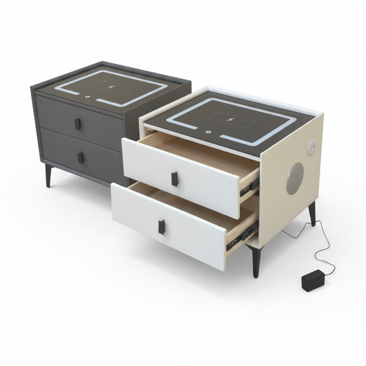 Smart Bedside Table with Bluetooth Speakers, LED Light & Charging Point | INFINI HOMES