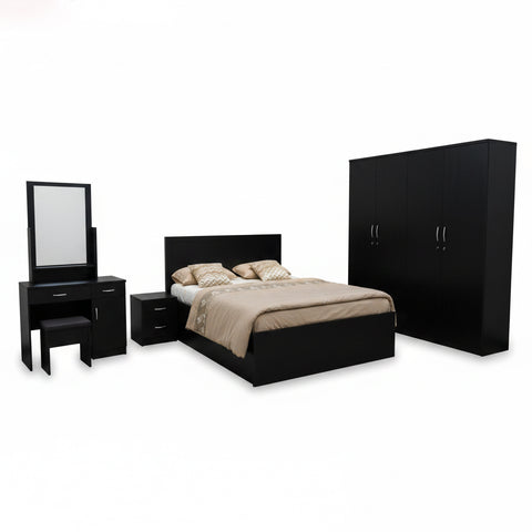 Black Bedroom Set IH-9180 King Size 180x200 | Bed Frame, Wardrobe, Dressing Table & Stool | Buy Furniture Dubai UAE