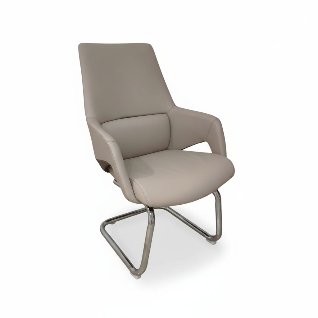 Premium PU Visitor Chair - Beige & Coffee | Office Seating UAE