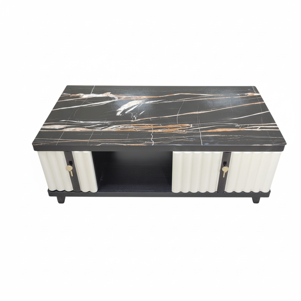 High Gloss Center Table with Glass Top | IH CT185 – 120x60x45 cm