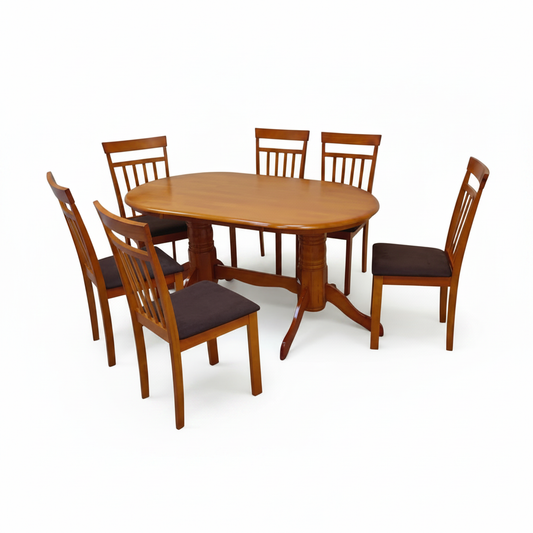 Oval Wooden Dining Set 6 Seater | Cherry Finish | INFINI HOMES