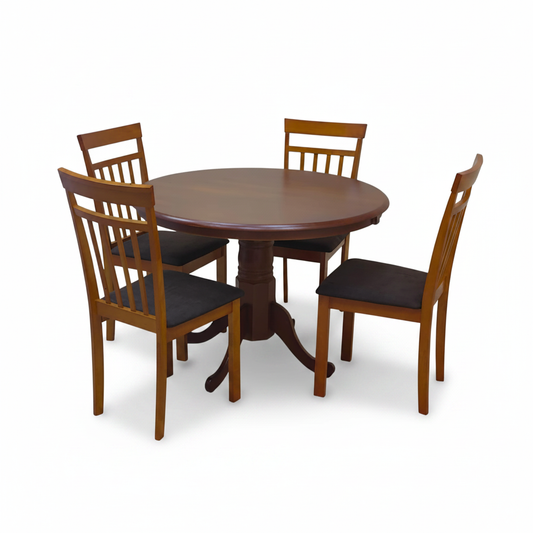 Round Wooden Dining Set (1+4) | Cherry Wood | INFINI HOMES UAE