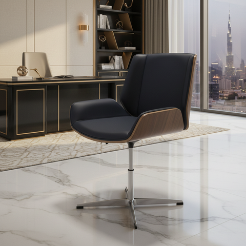 Medium Back Visitor Chair IH-MR04M – Bentwood & PU Black Walnut | Luxury Office Chair Dubai UAE