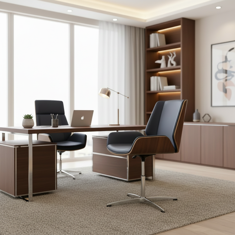 IH-MR04M Medium Back Visitor Chair – Black & Walnut | Home Office Chair UAE Wide Delivery