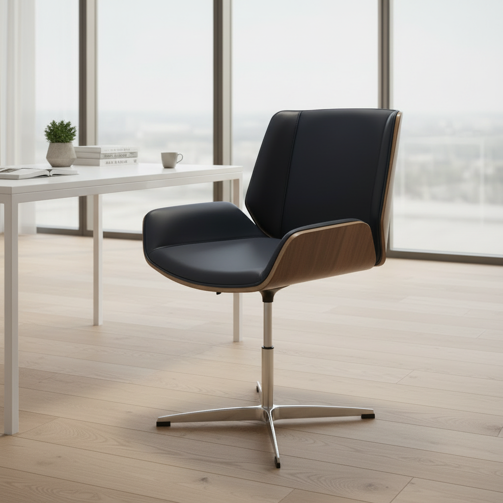 Medium Back Visitor Chair IH-MR04M Bentwood & PU | Scandinavian Office Style Dubai UAE