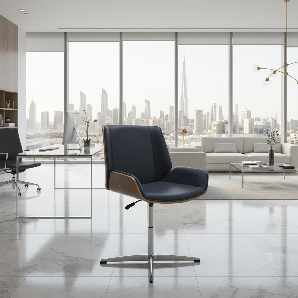 Medium Back Visitor Chair Bentwood PU Black Walnut – UAE City View Office | INFINI HOMES