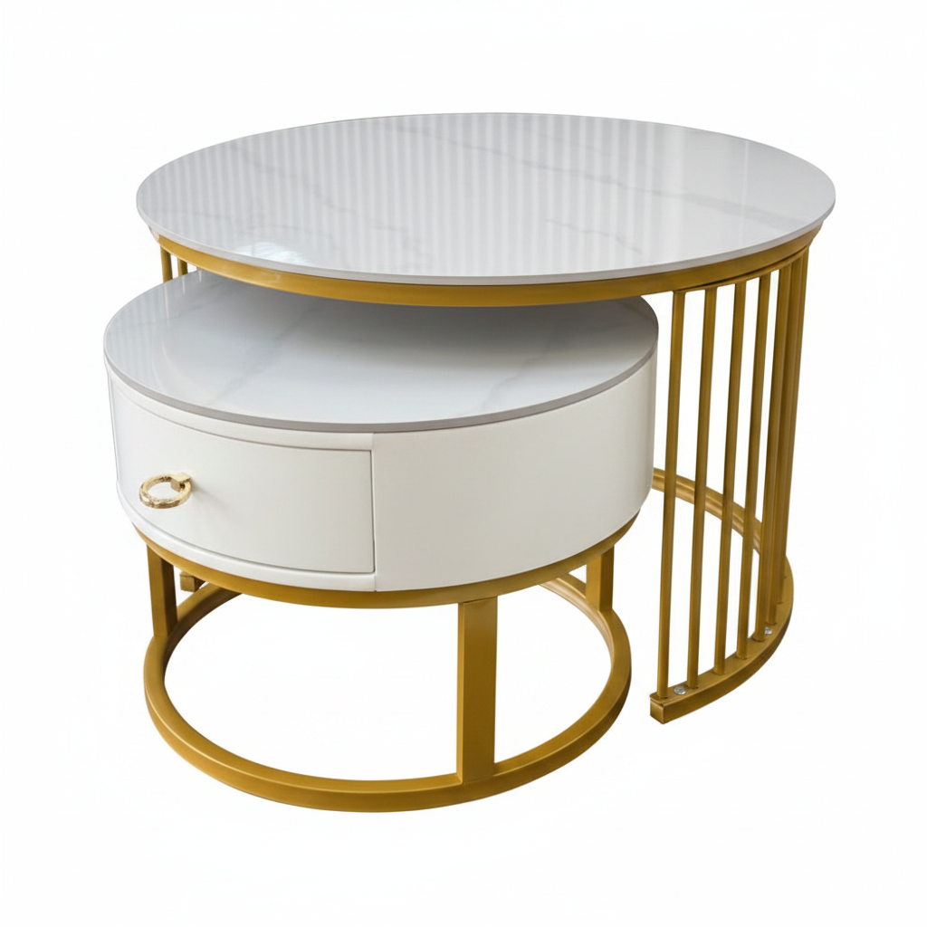 Sintered Stone Coffee Table Set (1+1) | White & Gold | IH 9002