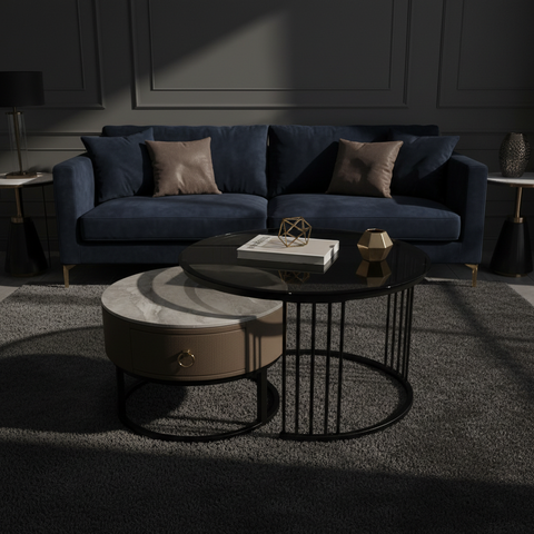 Modern Nesting Coffee Table Set - Black & Grey | UAE Delivery