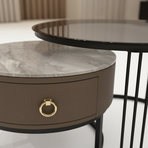 Modern Nesting Coffee Table Set - Black & Grey | UAE Delivery
