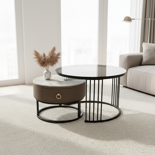 Modern Nesting Coffee Table Set - Black & Grey | UAE Delivery