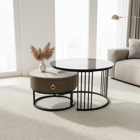 Modern Nesting Coffee Table Set - Black & Grey | UAE Delivery