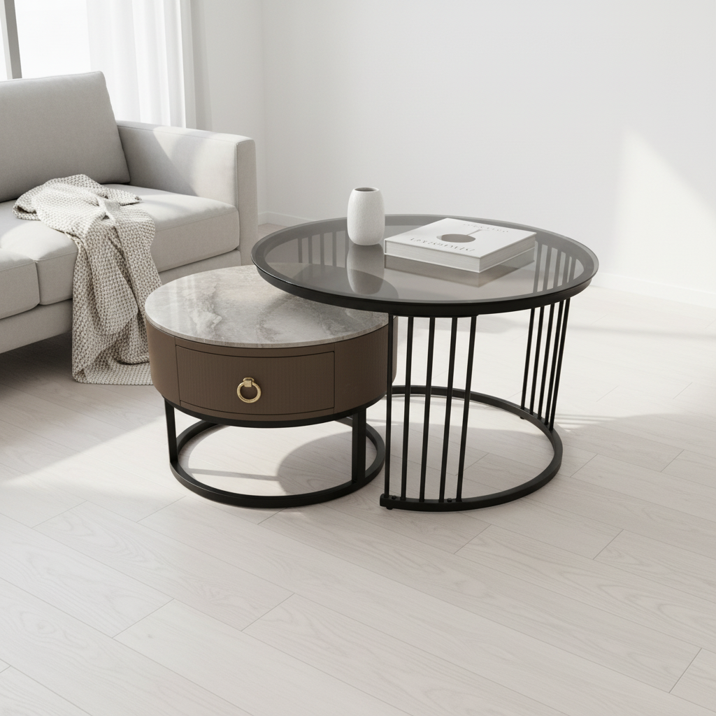 Modern Nesting Coffee Table Set - Black & Grey | UAE Delivery
