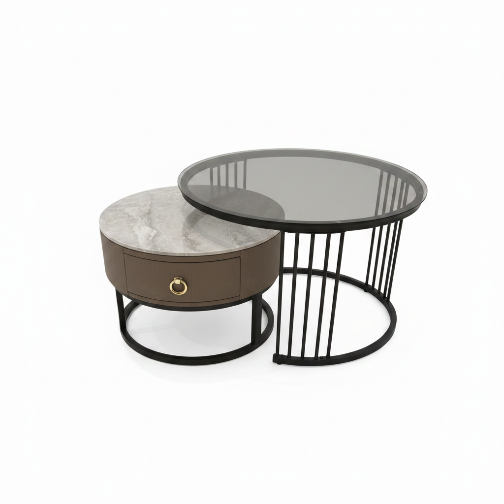Modern Nesting Coffee Table Set - Black & Grey | UAE Delivery