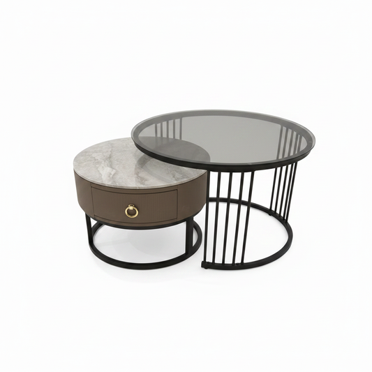 Modern Nesting Coffee Table Set - Black & Grey | UAE Delivery