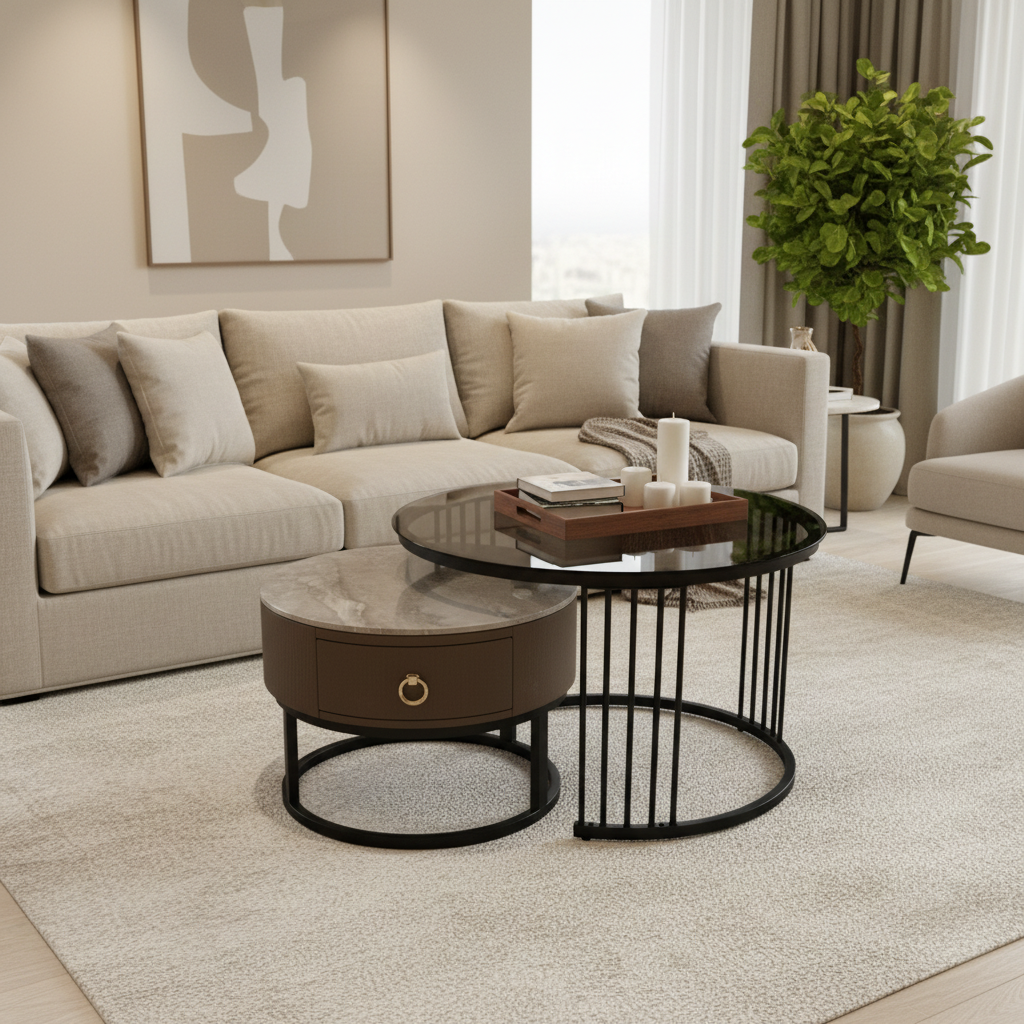 Modern Nesting Coffee Table Set - Black & Grey | UAE Delivery