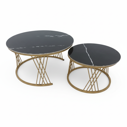 Sintered Stone Coffee Table Set (1+1) | IH 2501 | Black Top & Golden Base