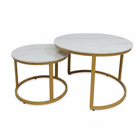 Sintered Stone Coffee Table Set (1+1) | IH 6-1 | 70×70 & 50×50 cm | Golden Base