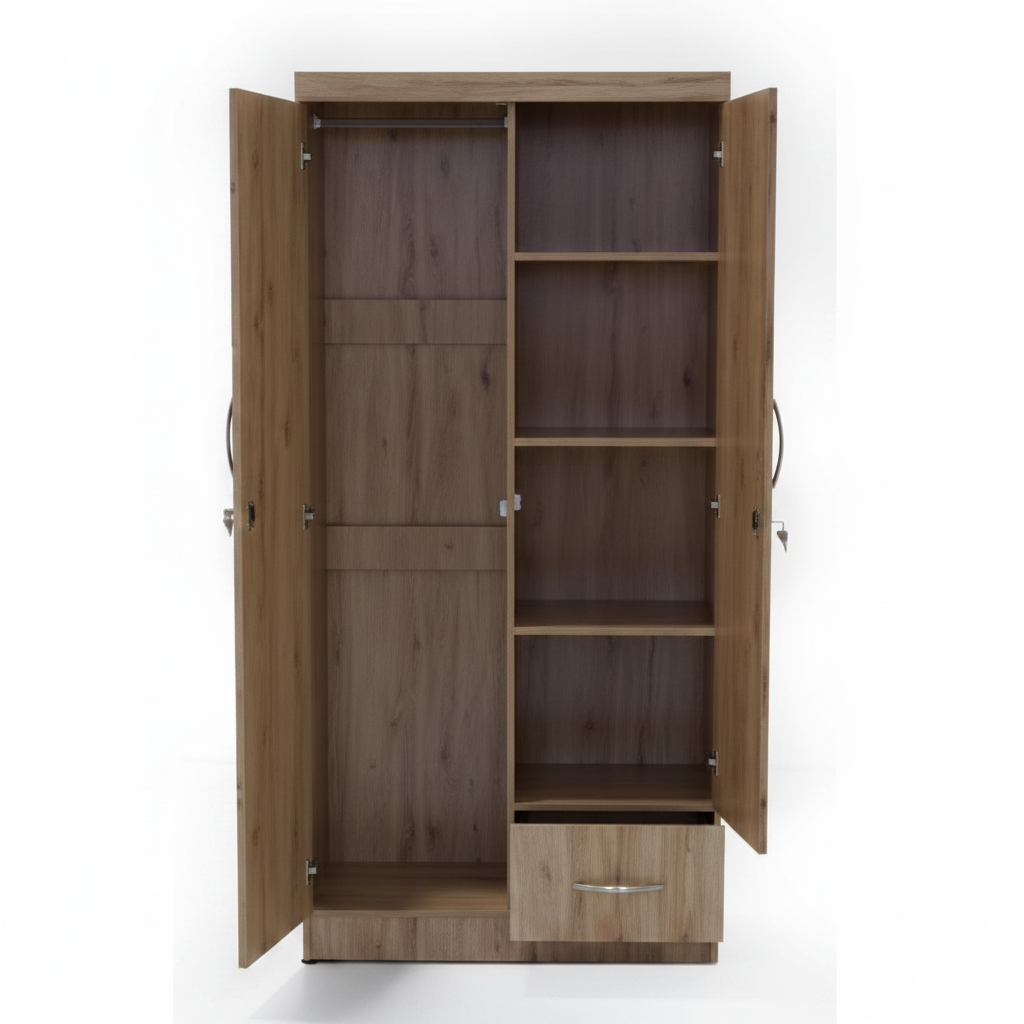 Oak Wardrobe Interior View - Hanging Rail Shelves and Drawer Storage - Furniture Shop UAE